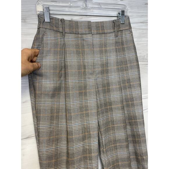 Nine West Pants Womens 2 Brown Plaid Straight High Rise Trousers Career Office - Picture 2 of 14